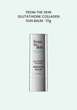 FROM THE SKIN Glutathione Collagen Sun Balm 17g, silver Miracle Balm stick on a pale mint background.