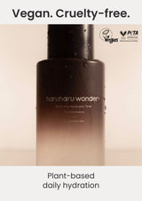 HARUHARU WONDER fragrance-free toner bottle with vegan and cruelty-free marks