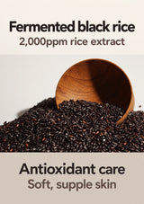 Fermented black rice toner with 2,000ppm rice extract for antioxidant care and soft, supple skin