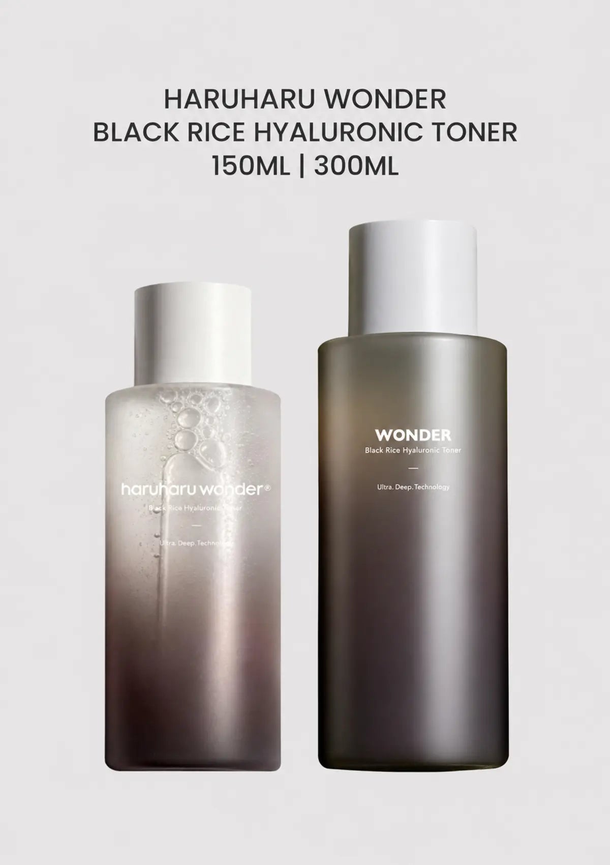 HARUHARU WONDER Black Rice Hyaluronic Toner, 150ml and 300ml bottles.