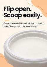 Mandarin balm packaging detail with a flip-top lid and included spatula.