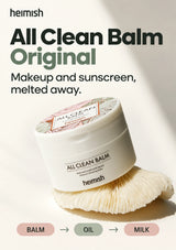 HEIMISH All Clean Balm Original melts makeup and sunscreen, changing from balm to oil to milk.