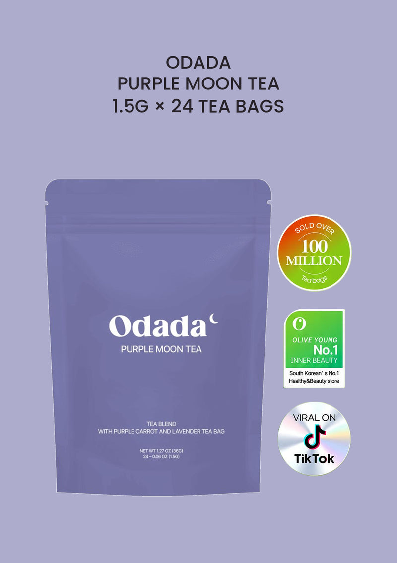 ODADA Purple Moon Tea, 1.5g × 24 tea bags, with the three original brand achievement logos