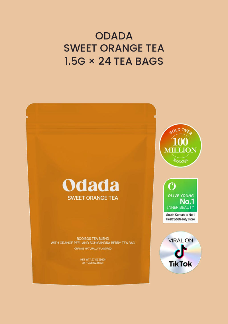 ODADA Sweet Orange Tea, 1.5g × 24 tea bags, with the three original brand achievement logos