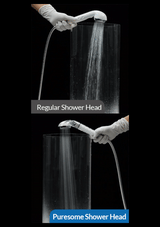Regular shower head and Puresome shower head spray comparison