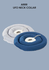 Two UFO neck collars, one gray and one blue, on a light blue background with 'ARRR UFO NECK COLLAR' text.