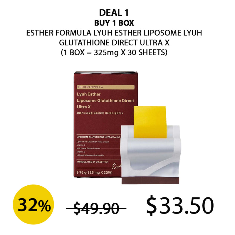 [ESTHER FORMULA] Lyuh Esther Liposome Glutathione Direct Ultra X (1 Box = 325mg x 30sheets)