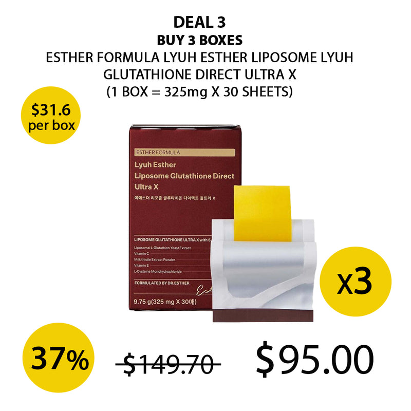 [ESTHER FORMULA] Lyuh Esther Liposome Glutathione Direct Ultra X (1 Box = 325mg x 30sheets)