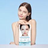 Authentic DERMAFIX Hyal campaign photograph: model resting her hand above the blue Hyal Collagen pouch.