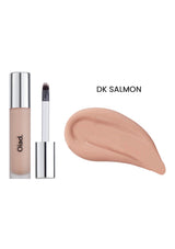 Makeup product with applicator and color swatch labeled 'DK Salmon' on a white background