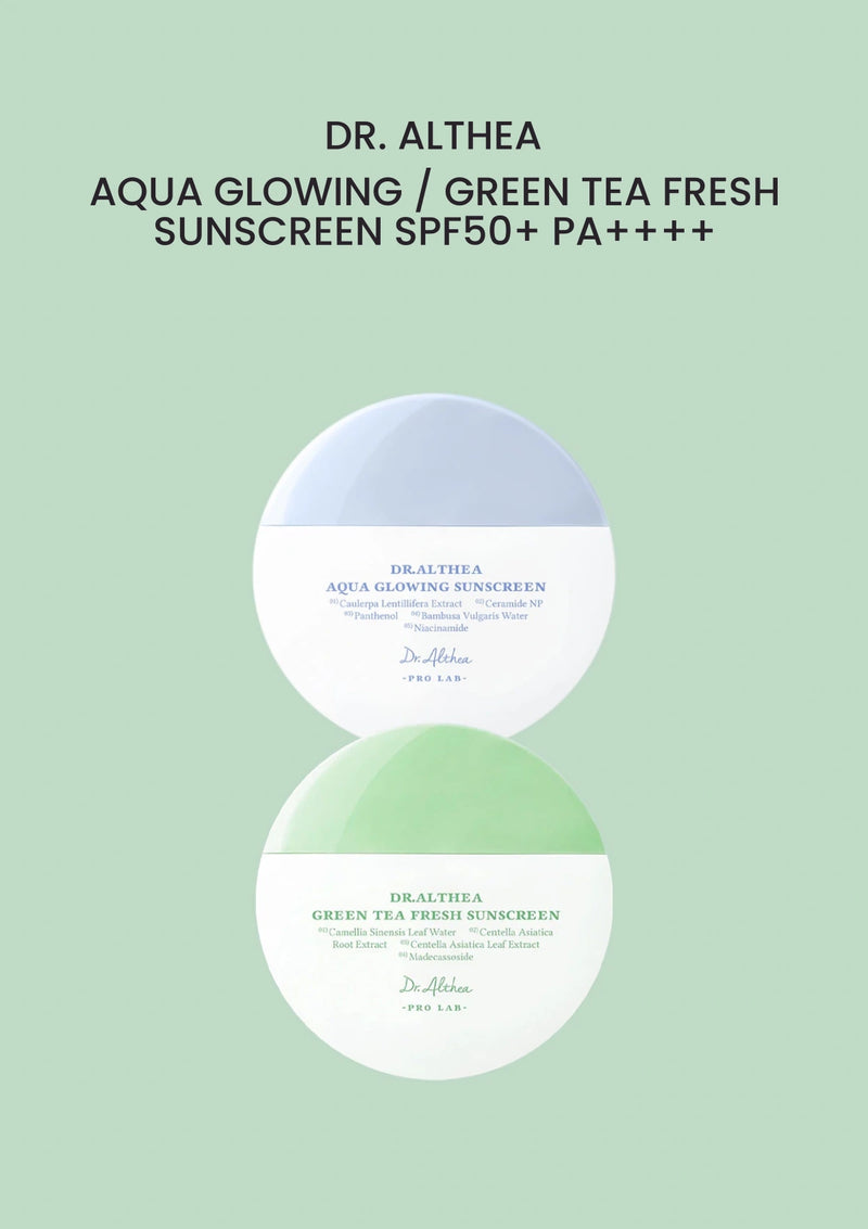 Dr. Althea Aqua Glowing / Green Tea Fresh Sunscreen Spf50+ Pa++++ — authentic product packaging