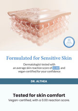 Dr. Althea Aqua Glowing Sunscreen 45ml — Tested for skin comfort. Vegan-certified, with a 0.00 reaction score.