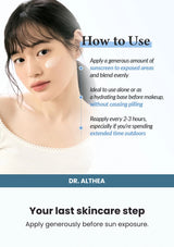 Dr. Althea Aqua Glowing Sunscreen 45ml — Your last skincare step. Apply generously before sun exposure.
