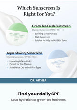 Dr. Althea Aqua Glowing Sunscreen 45ml — Find your daily SPF. Aqua hydration or green-tea freshness.