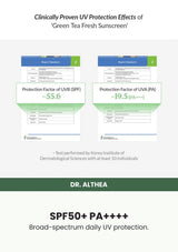 Dr. Althea Green Tea Fresh Sunscreen 45ml — SPF50+ PA++++. Broad-spectrum daily UV protection.