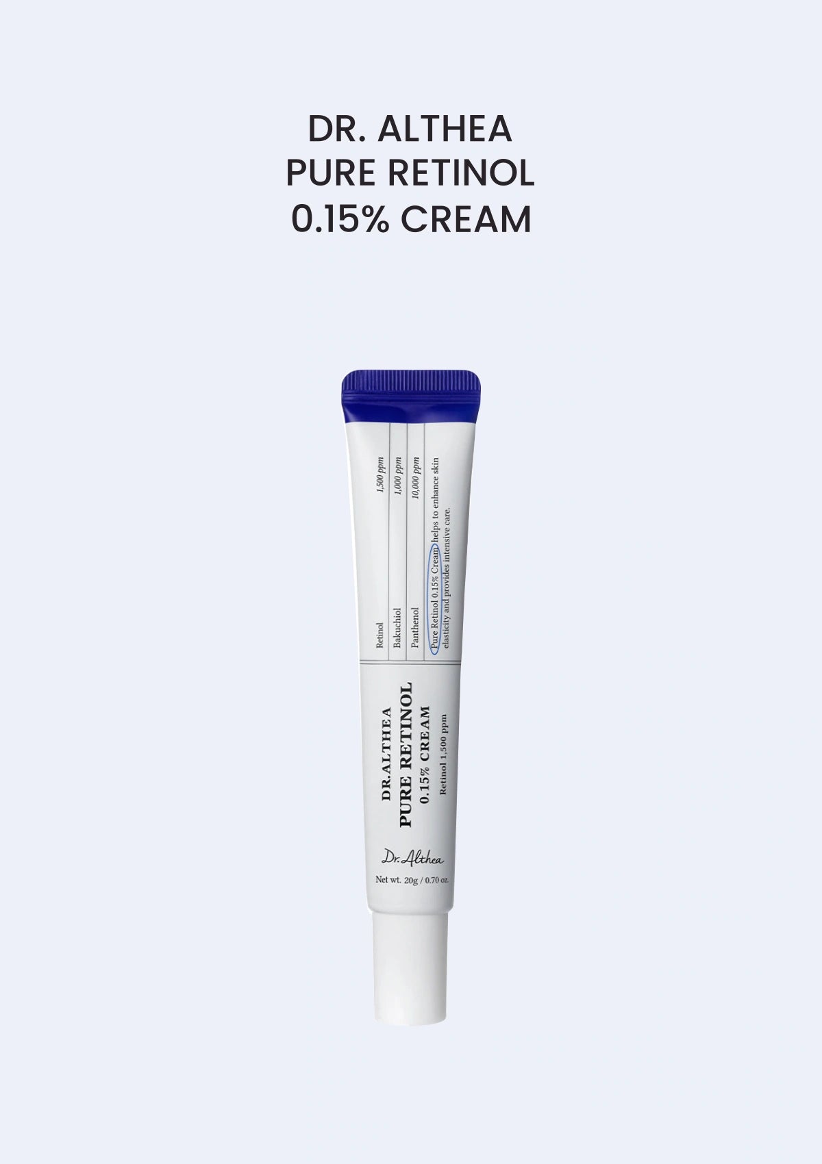 Dr. Althea Pure Retinol 0.15% Cream 20g — authentic white tube with navy seal