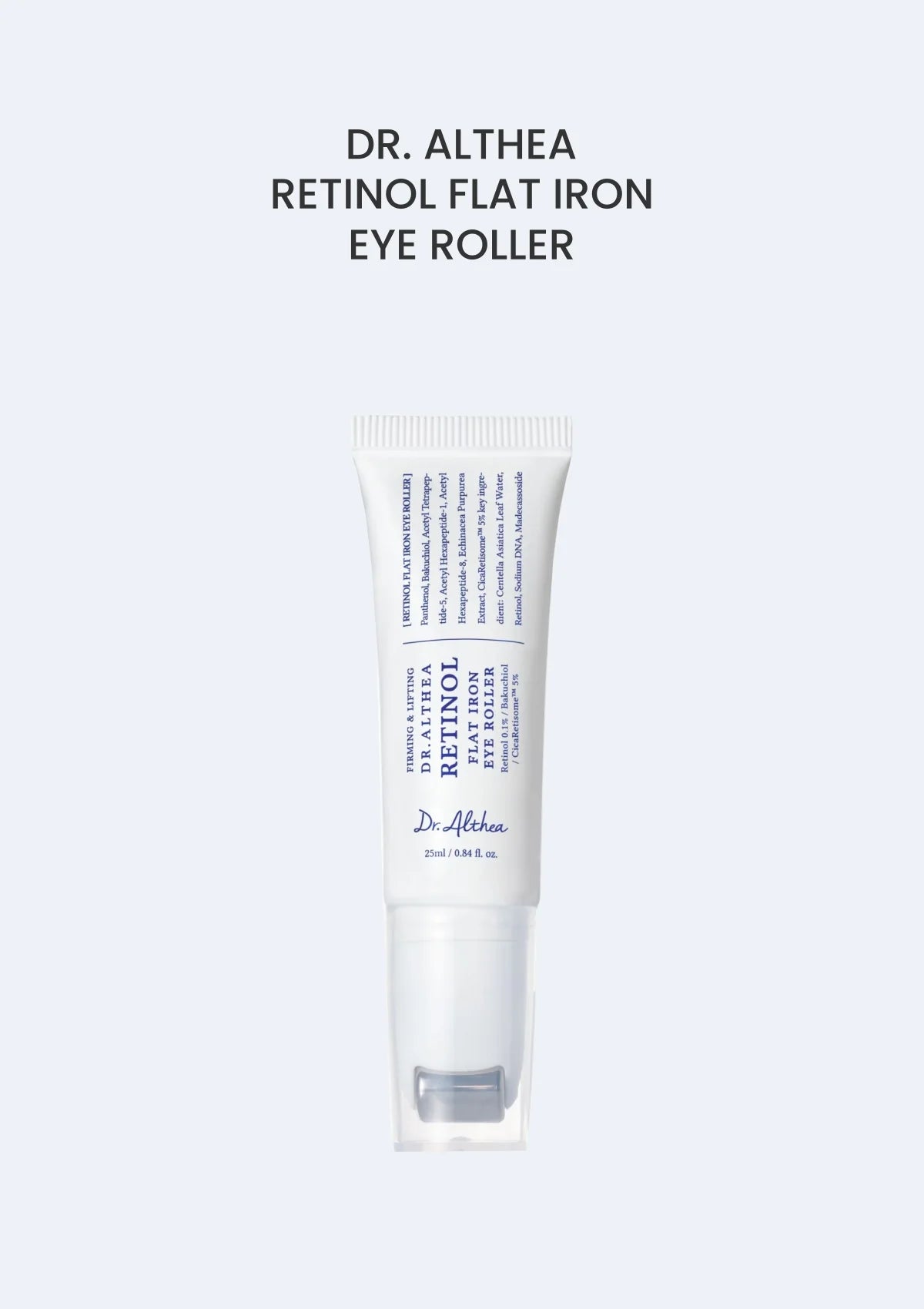 Dr. Althea Retinol Flat Iron Eye Roller 25ml — white tube with blue lettering and built-in roller