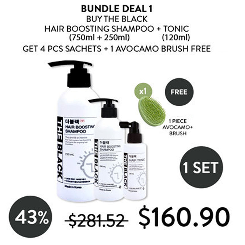 [THE BLACK] (1 PCS)250ml Shampoo+(1 PCS)750ml Shampoo+(1 PCS)Hair Tonic120ml + Avocamo Brush