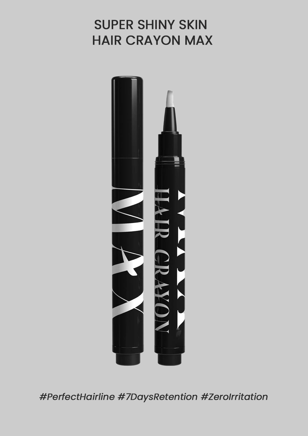 Hair grayation product with black and white design on a gray background