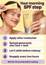 Airyfit sunscreen texture and application after moisturiser and before makeup, with two-hour reapplication
