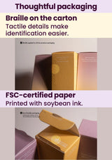 Haruharu Wonder packaging with Braille and FSC-certified paper printed with soybean ink