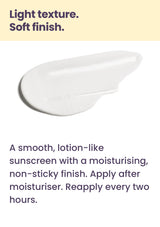 White Airyfit sunscreen texture swatch with a light, moisturising lotion-like consistency