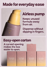 Mineral Relief airless pump keeps unused formula away from air; the curved carton opening makes the box easier to open.