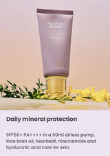 HARUHARU WONDER Mineral Relief sunscreen floral packshot showing the 50ml airless-pump tube.