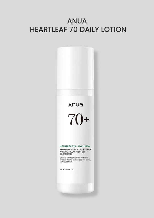 Anua Heartleaf 70+ Daily Lotion bottle on a light gray background