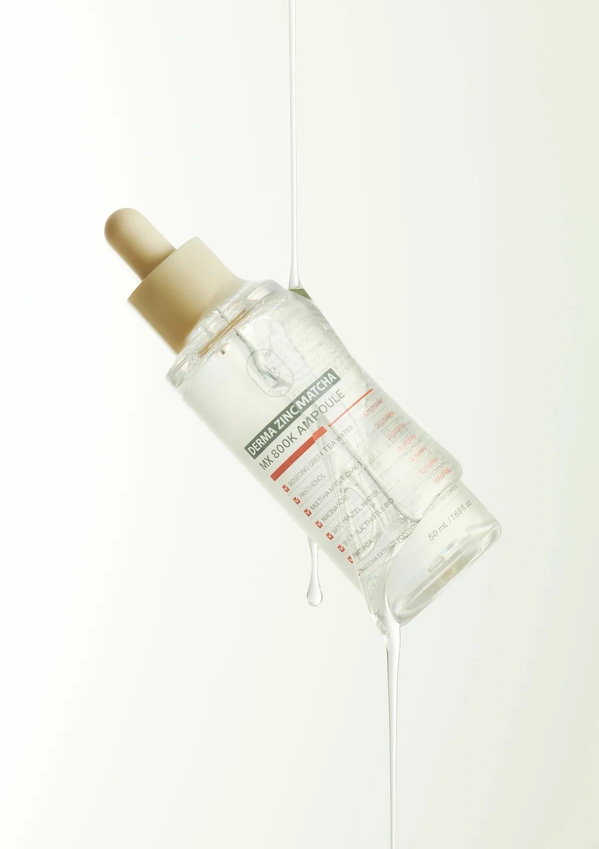 Skincare serum bottle with dropper on a white background