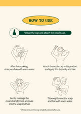 Instructions on how to use a scalp care product with illustrations and text.