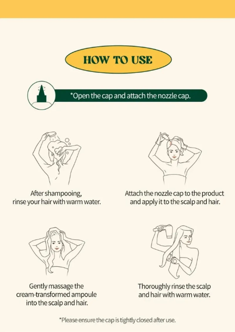 Instructions on how to use a scalp care product with illustrations and text.