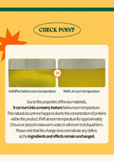 Product information card with text and images of a solidifying and melting substance.