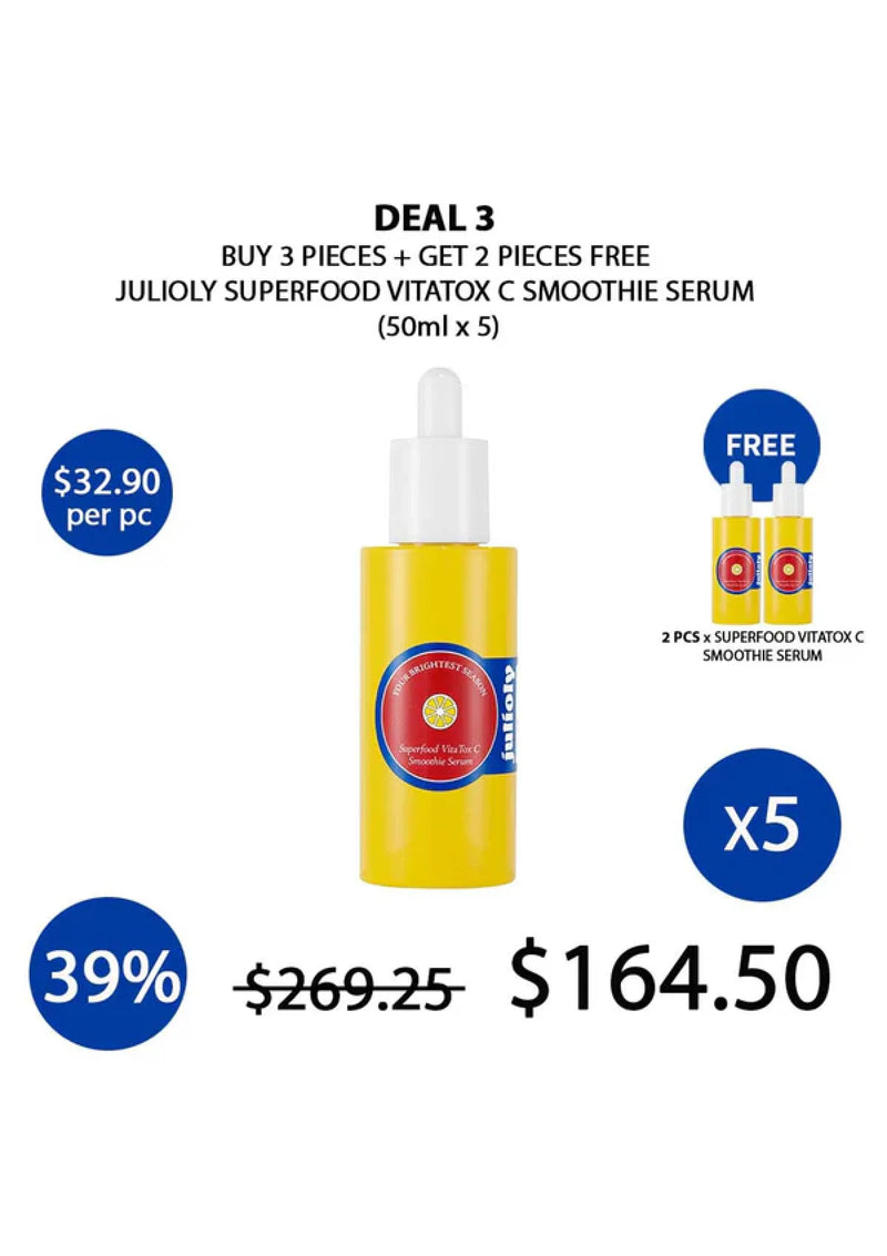 Julioly Superfood Vitatox C Smoothie Serum with promotional offer on a white background