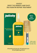 juliyly hair care product set with bottle, box, and brush on a beige background