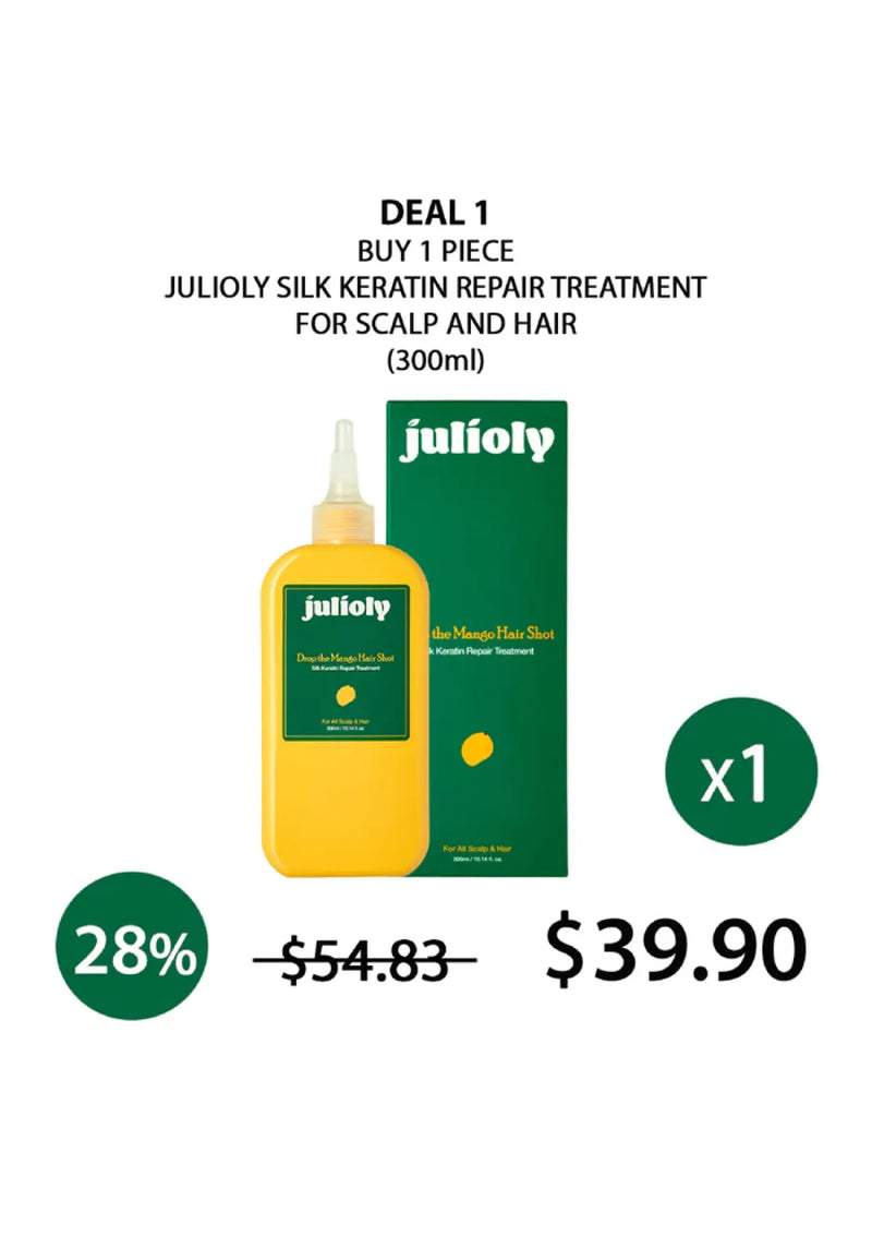 Julifoly silk keratin repair treatment for scalp and hair with promotional pricing on a white background