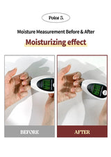 Before and after moisture measurement of hands using a digital moisture meter.