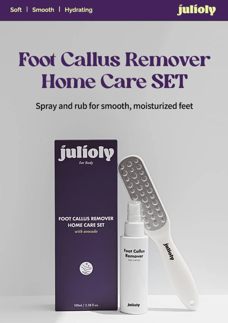 Julioty foot callus remover home care set with packaging and tool on a white background