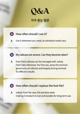 Q&A section with foot care product information on a blurred background