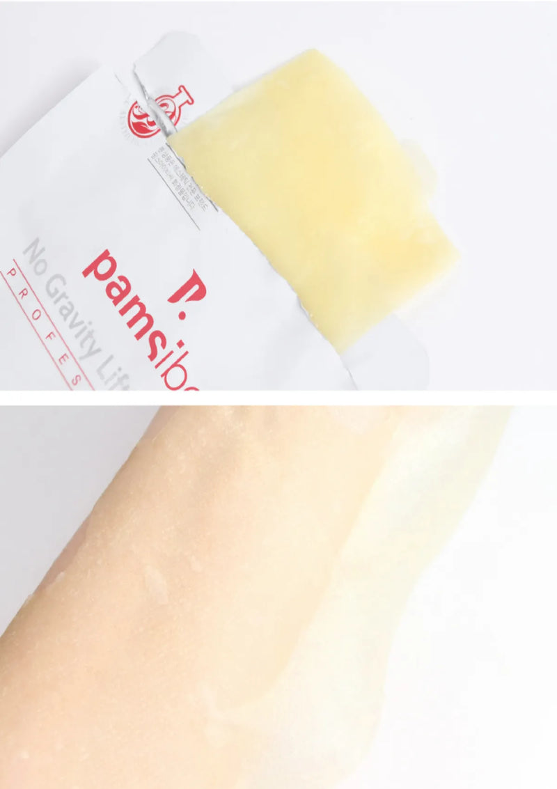 Pamsi no gravity pad with a close-up of skin showing its use.