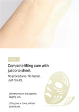 Product advertisement for a lifting care sheet with text and a mask graphic.