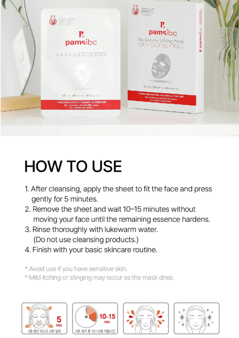 Pamsilbc skincare mask packaging with usage instructions on a white background