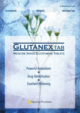 Advertisement for Glutanex Tab with flowers on a blue background
