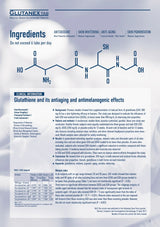 Glutanex tab supplement packaging with ingredient list and chemical structure diagram.
