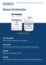 Glutanex Tab information sheet with product packaging on a blue background