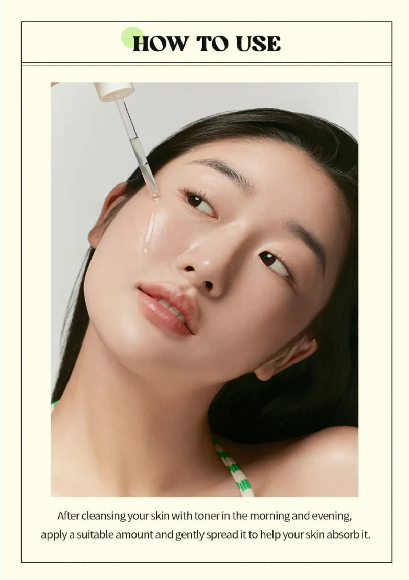 Woman applying a skincare product with text on how to use it.