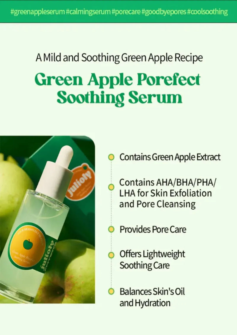 Green Apple Porefect Soothing Serum packaging with text on a white background
