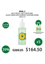 Promotional offer for Julioly Green Apple Porefect Soothing Serum with a discount on purchase quantity.