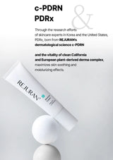Rejuvenating skincare product with text about c-PDRN and PDRx on a light gray background