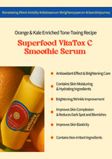 Superfood VitaTox C Smoothie Serum with ingredients listed on a white background